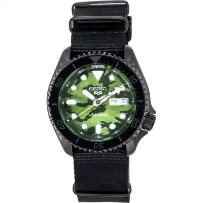 Seiko 5 Sports SKX Street Style Nylon Strap Camouflage Dial Automatic SRPJ37K1 100M Men's Watch