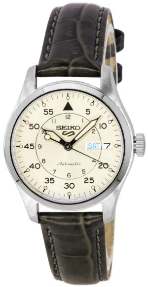 Seiko 5 Sports GMT Champagne Flieger Suit Style Leather Strap Automatic SRPJ87K1 100M Men's Watch
