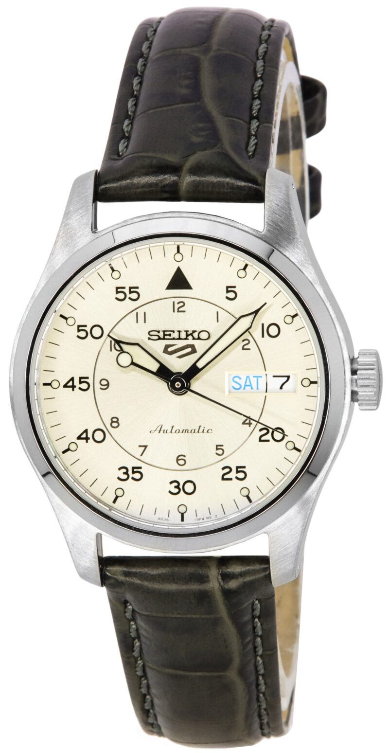 Seiko 5 Sports GMT Champagne Flieger Suit Style Leather Strap Automatic SRPJ87K1 100M Men's Watch