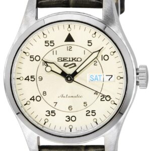 Seiko 5 Sports GMT Champagne Flieger Suit Style Leather Strap Automatic SRPJ87K1 100M Men's Watch