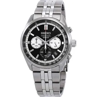 Seiko Chronograph Stainless Steel Black Dial Quartz SSB429P1 100M Men's Watch