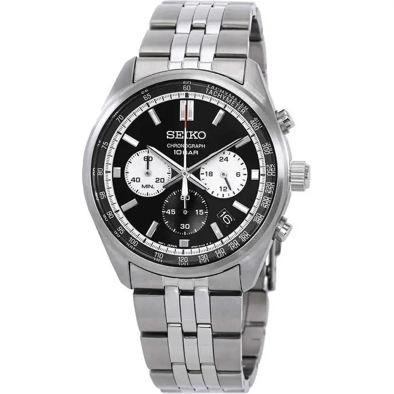 Seiko Chronograph Stainless Steel Black Dial Quartz SSB429P1 100M Men's Watch