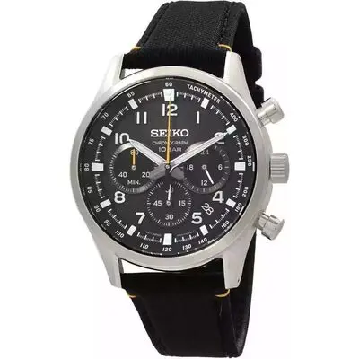 Seiko Discover More Sport Chronograph Nylon Strap Black Dial Quartz SSB449P1 100M Men's Watch