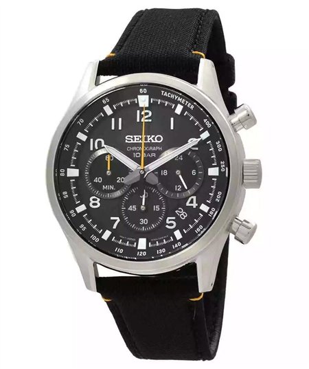Seiko Discover More Sport Chronograph Nylon Strap Black Dial Quartz SSB449P1 100M Men's Watch