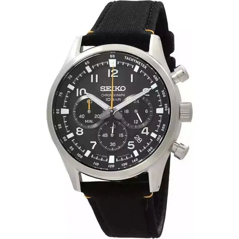 Seiko Discover More Sport Chronograph Nylon Strap Black Dial Quartz SSB449P1 100M Men's Watch