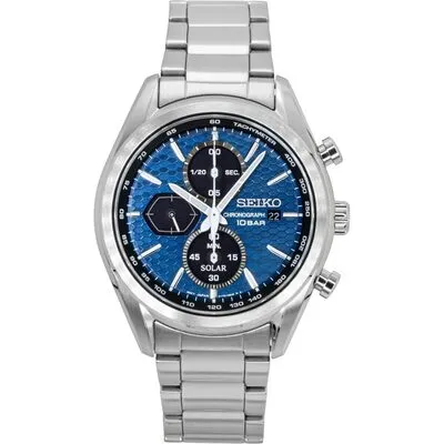 Seiko Chronograph Stainless Steel Blue Dial Solar SSC801P1 100M Men's Watch