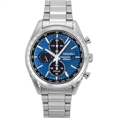 Seiko Chronograph Stainless Steel Blue Dial Solar SSC801P1 100M Men's Watch