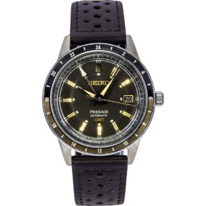 Seiko Presage Style60's GMT Calf Leather Strap Black Dial Automatic SSK013J1 Men's Watch