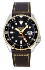 Seiko 5 Sports SKX GMT Leather Strap Black Dial Automatic SSK036K1 100M Men's Watch