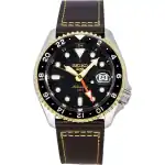 Seiko 5 Sports SKX GMT Leather Strap Black Dial Automatic SSK036K1 100M Men's Watch