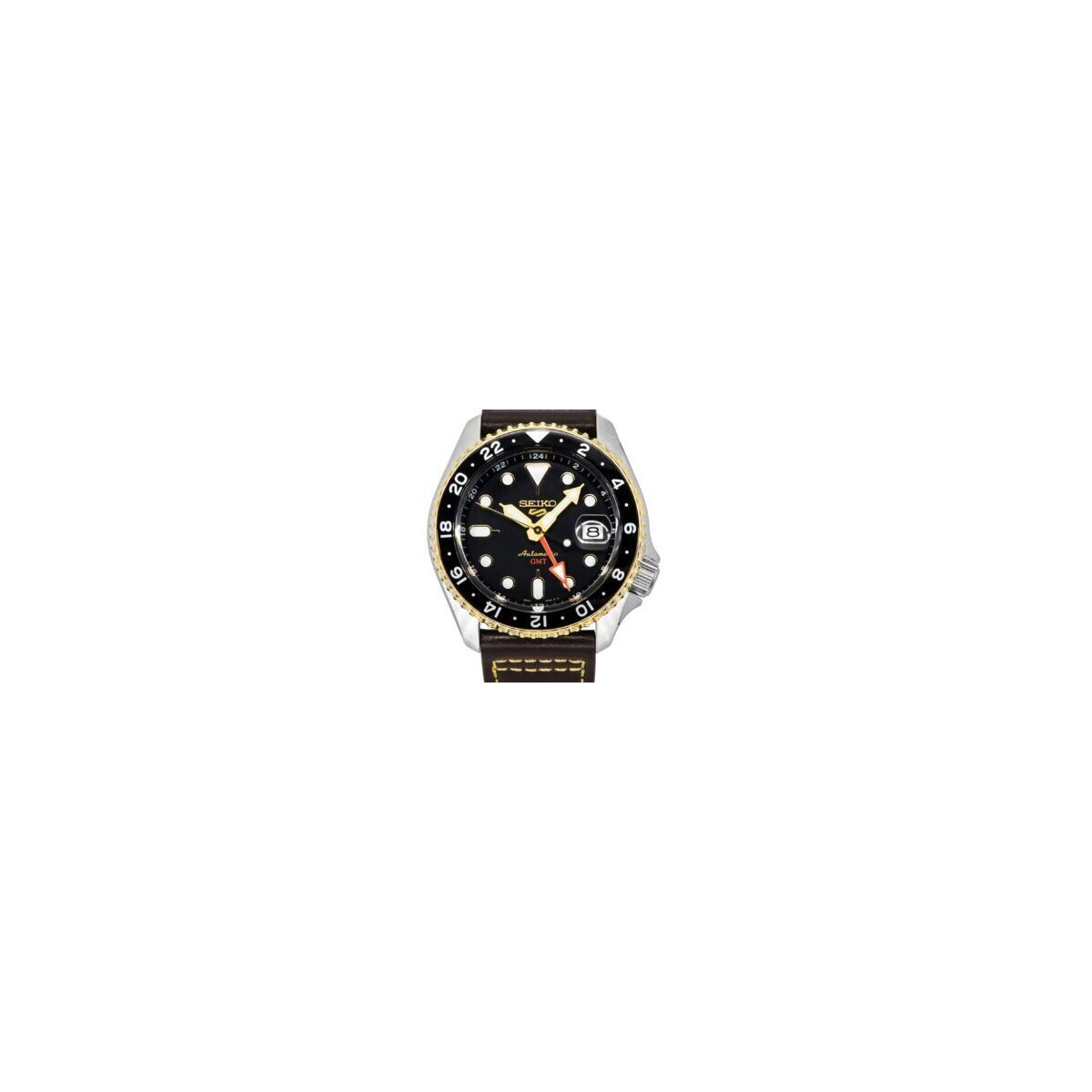Seiko 5 Sports SKX GMT Leather Strap Black Dial Automatic SSK036K1 100M Men's Watch
