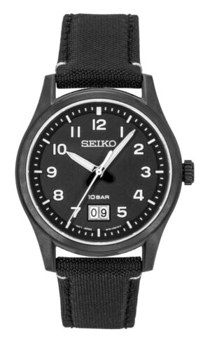 Seiko Classic Nylon Strap Black Dial Quartz SUR571P1 100M Men's Watch