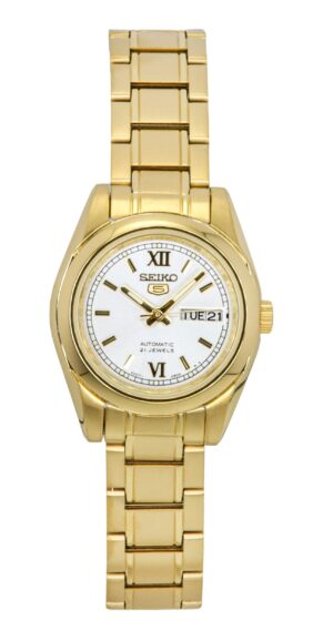 Seiko 5 Gold Tone Stainless Steel White Dial Automatic SYMK30K1 Women's Watch