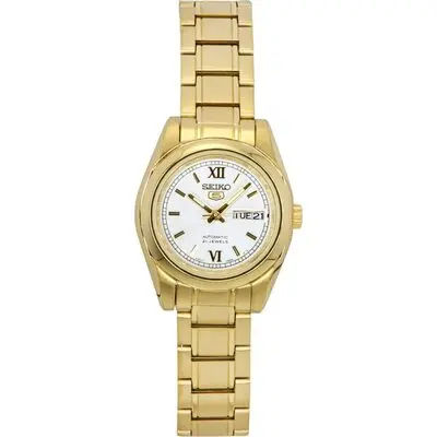 Seiko 5 Gold Tone Stainless Steel White Dial Automatic SYMK30K1 Women's Watch