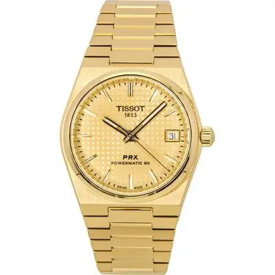 Tissot PRX Powermatic 80 Gold Tone Stainless Steel Champagne Dial Automatic T137.207.33.021.00 100M Unisex Watch