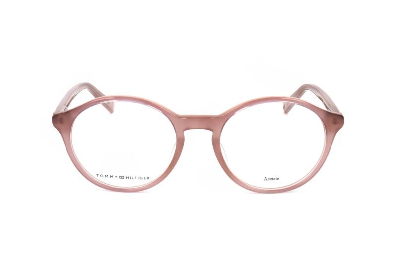Tommy Hilfiger TH 1841 35J Women’s Designer Eyeglasses – Shiny Soft Pink Round-Oval Frames in Recycled Acetate (TH 1841 PINK)