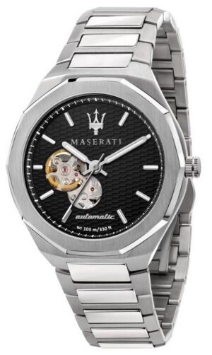 Refurbished Maserati Stile Open Heart Black Dial Stainless Steel Automatic R8823142002 100M Men's Watch