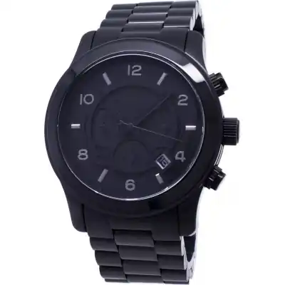 Refurbished Michael Kors Runway Chronograph Stainless Steel Black Dial Quartz MK8157 100M Men's Watch