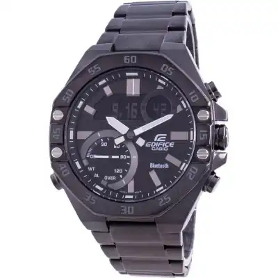 Refurbished Casio Edifice Analog Digital Smartphone Link Stainless Steel Black Dial Quartz ECB-10DC-1A 100M Men's Watch