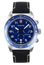 Victorinox Swiss Army Chronograph Leather Strap Blue Dial Quartz 242047 100M Men's Watch