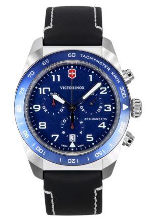 Victorinox Swiss Army Chronograph Leather Strap Blue Dial Quartz 242047 100M Men's Watch