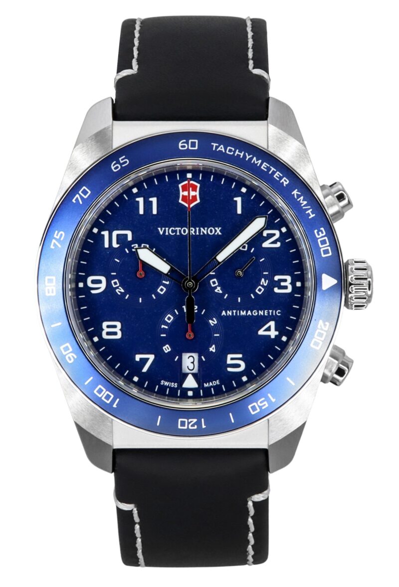 Victorinox Swiss Army Chronograph Leather Strap Blue Dial Quartz 242047 100M Men's Watch