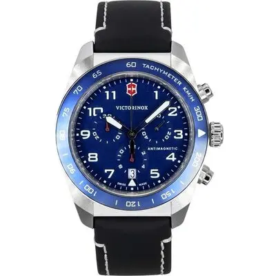 Victorinox Swiss Army Chronograph Leather Strap Blue Dial Quartz 242047 100M Men's Watch
