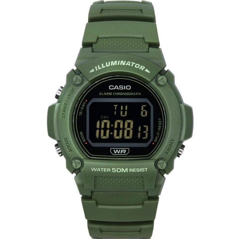 Casio Standard Illuminator Digital Green Resin Strap Quartz W-219HC-3B Men's Watch
