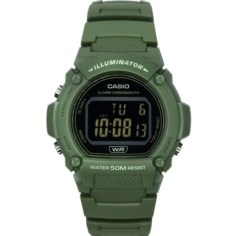 Casio Standard Illuminator Digital Green Resin Strap Quartz W-219HC-3B Men's Watch