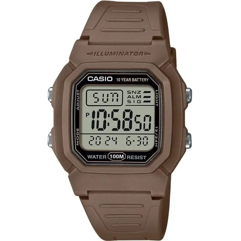 Casio Digital Brown Dual Time Resin Strap Quartz W-800H-5AV 100M Men's Watch