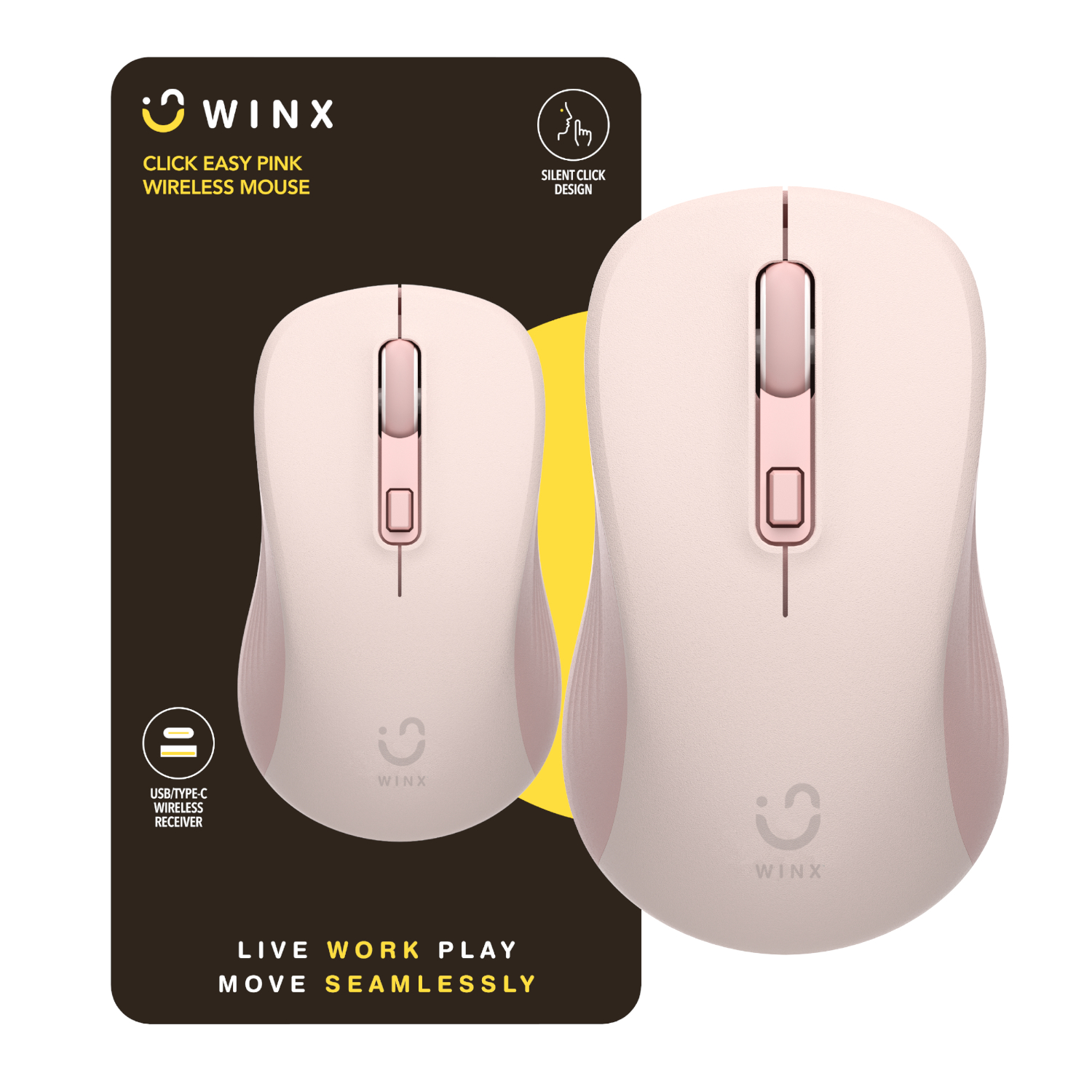 WINX CLICK Easy 1600DPI 2.4GHz Wireless Mouse - Pink 1 WINX CLICK Easy 1600DPI 2.4GHz Wireless Mouse - Pink