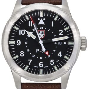 Luminox Air Pilot P-38 Lightning GMT Leather Strap Black Dial Swiss Quartz XA.9521 100M Men's Watch