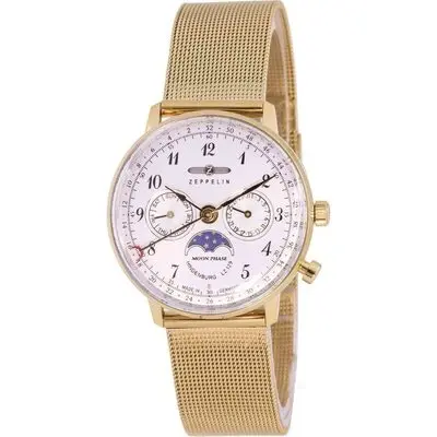 Zeppelin LZ129 Hindenburg Moonphase Silver Dial Quartz 7039M-1 7039M1 Women's Watch