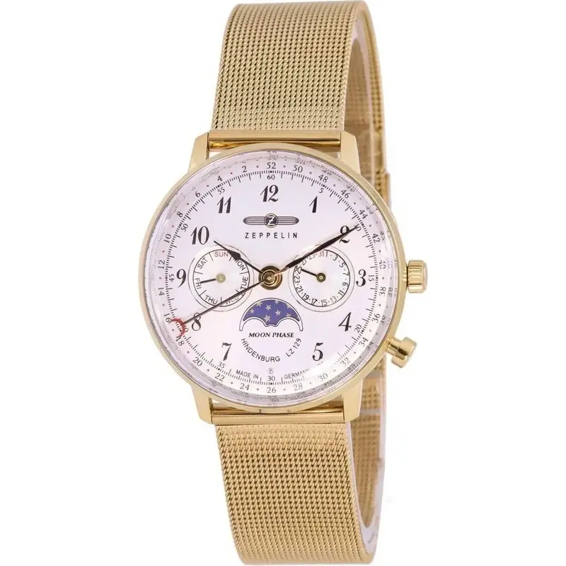 Zeppelin LZ129 Hindenburg Moonphase Silver Dial Quartz 7039M-1 7039M1 Women's Watch