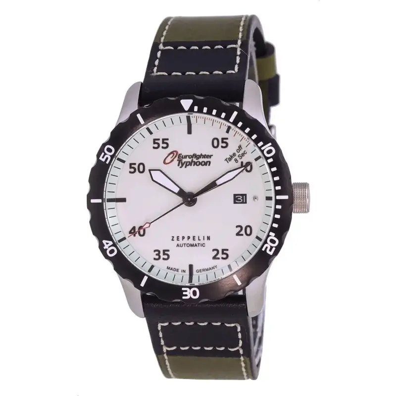 Zeppelin Eurofighter Leather Strap Beige Dial Automatic Diver's 7268-5 72685 200M Men's Watch