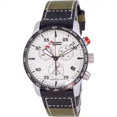 Zeppelin Eurofighter Chronograph Leather Strap Beige Dial Quartz 7298-5 72985 100M Men's Watch