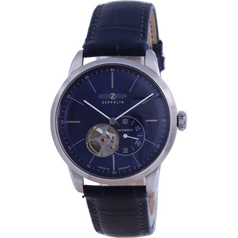 Zeppelin Flatline Open Heart Blue Dial Leather Strap Automatic 7364-3 73643 Men's Watch