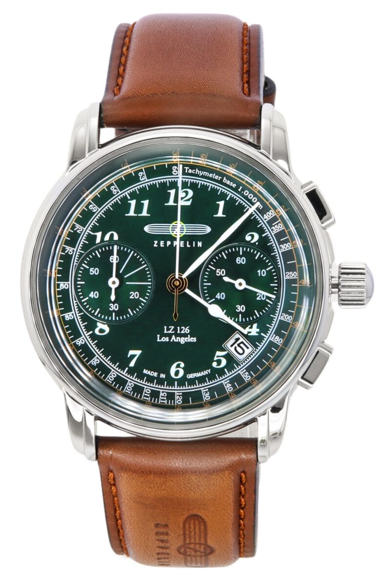 Zeppelin LZ126 Los Angeles Chronograph Leather Strap Green Dial Quartz 76144 Men's Watch Zeppelin LZ126 Los Angeles Chronograph Leather Strap Green Dial Quartz 76144 Men's Watch