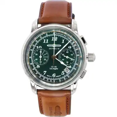 Zeppelin LZ126 Los Angeles Chronograph Leather Strap Green Dial Quartz 76144 Men's Watch