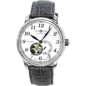 Zeppelin LZ127 Graf Leather Strap White Open Heart Dial Automatic 76661 Men's Watch