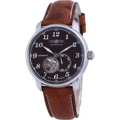 Zeppelin LZ127 Graf Open Heart Leather Automatic 7666-4 76664 Men's Watch
