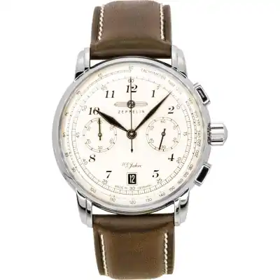 Zeppelin 100 Jahre Chronograph Leather Strap Beige Dial Quartz 76746 Men's Watch