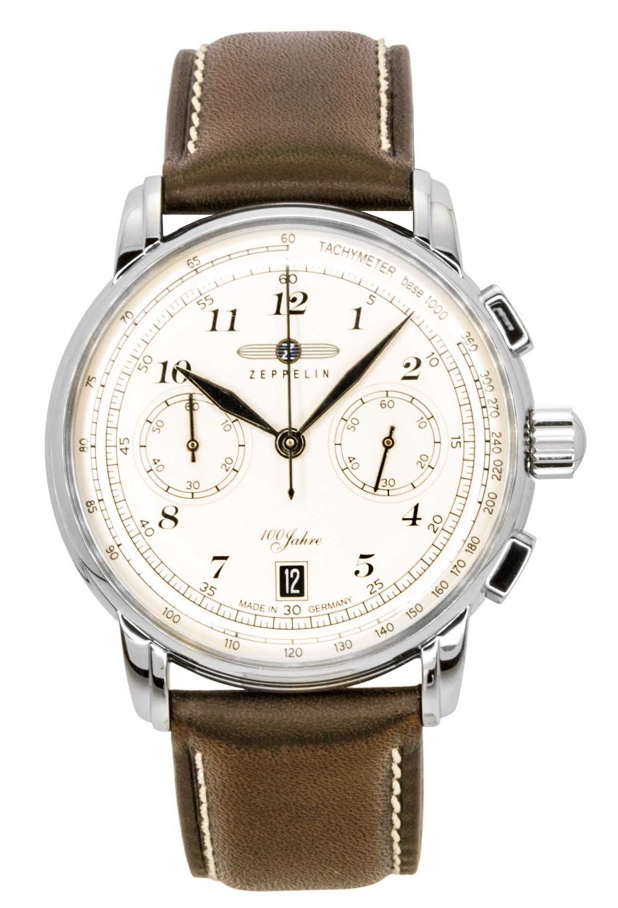 Zeppelin 100 Jahre Chronograph Leather Strap Beige Dial Quartz 76746 Men's Watch