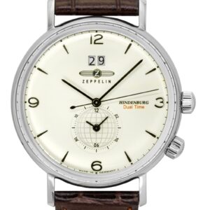 Zeppelin Hindenburg Brown Leather Strap Beige Dial Quartz 80445 Men's Watch