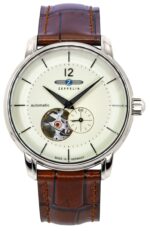 Zeppelin LZ-120 Bodensee Leather Strap Beige Open Heart Dial Automatic 81661 Men's Watch