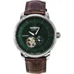 Zeppelin LZ 120 Bodensee Leather Strap Open Heart Green Dial Automatic 81664 Men's Watch