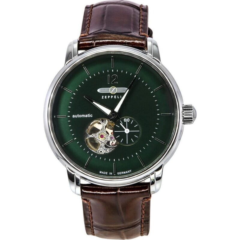 Zeppelin LZ 120 Bodensee Leather Strap Open Heart Green Dial Automatic 81664 Men's Watch Zeppelin LZ 120 Bodensee Leather Strap Open Heart Green Dial Automatic 81664 Men's Watch