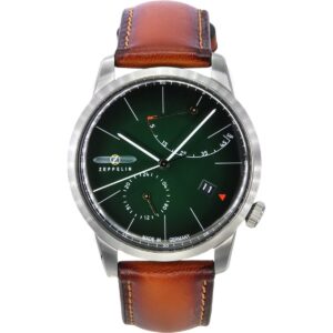 Zeppelin Flatline Brown Leather Strap Dark Green Dial Automatic 83664 Men's Watch