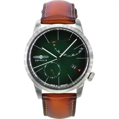 Zeppelin Flatline Brown Leather Strap Dark Green Dial Automatic 83664 Men's Watch