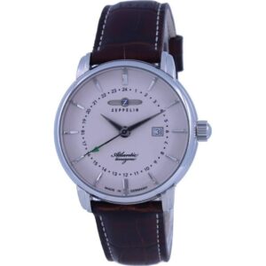 Zeppelin Atlantic Beige Dial Leather Strap Quartz 8442-5 84425 Men's Watch